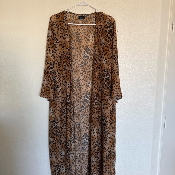 Sky Plus Leopard Print Sheer Long Kimono Robe Women’s Lightweight Duster - Picture 4 of 6
